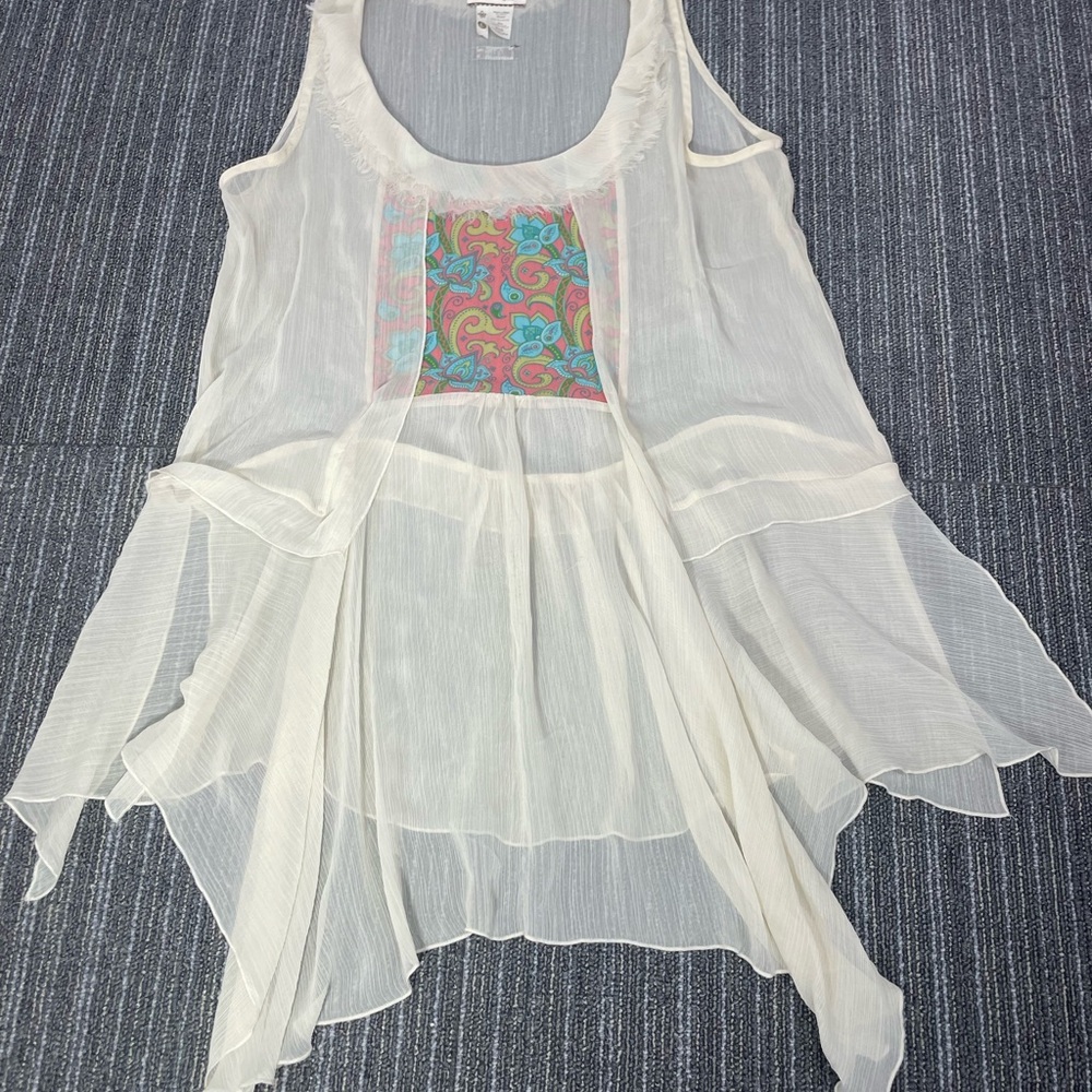 Matilda Jane Sheer White Sleeveless Tunic with Colorful Pattern